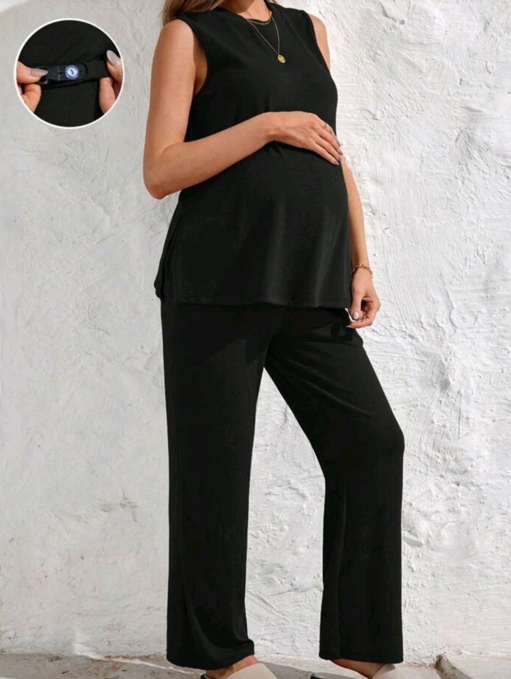 Maternity 2 Peice Set Wide-Leg Pants & Sleeveless Top - Size L Worn Once